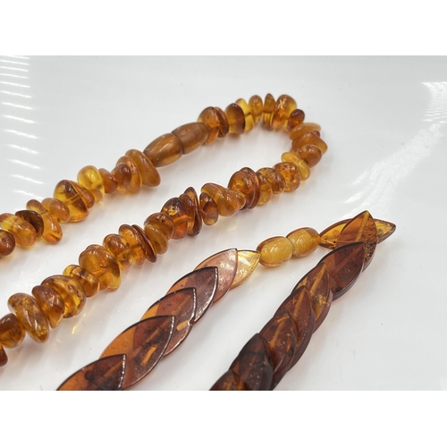 1092 - Two vintage amber necklaces - approx. gross weight 88 grams