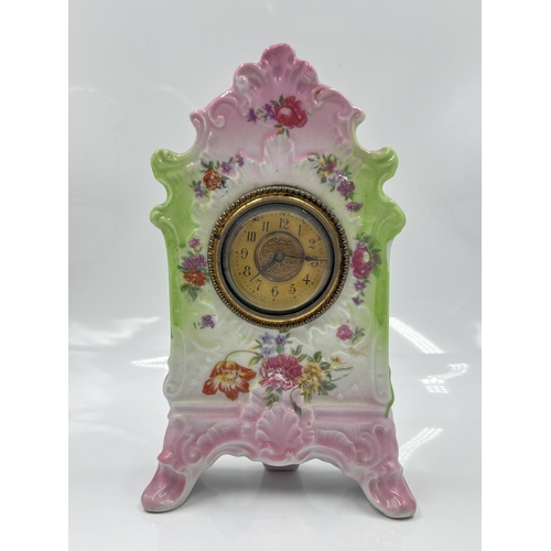 204 - A 19th century style porcelain mantel clock - approx. 21cm high