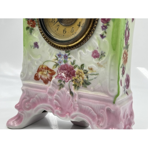 204 - A 19th century style porcelain mantel clock - approx. 21cm high