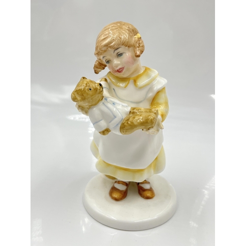 205 - Three Royal Doulton figurines, Top O'the Hill - HN 1834, What's The Matter? - HN 3684 and Noelle - H... 