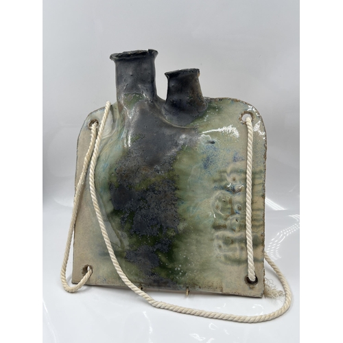 211 - A mid 20th century studio pottery wall hanging flask - approx. 29cm high x 24cm wide