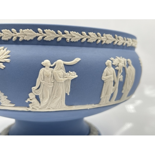 213 - A Wedgwood pale blue Jasperware pedestal bowl - approx. 13cm high x 20cm diameter