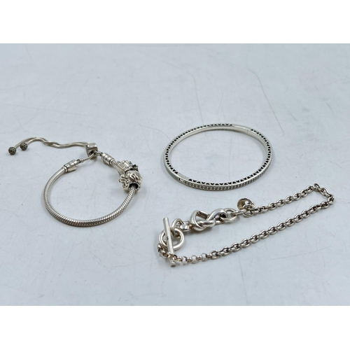 1089 - Three Pandora .925 silver bracelets - approx. gross weight 52 grams