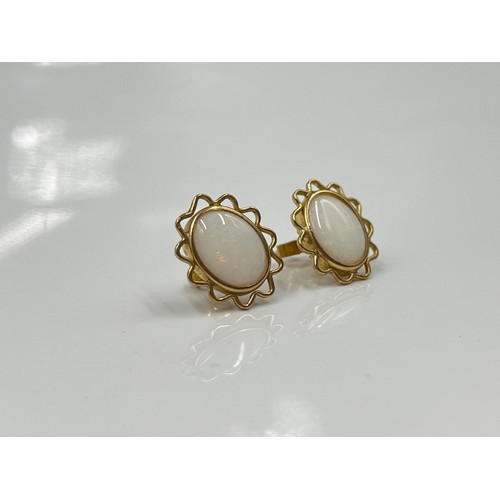 1141 - A pair of 9ct gold opal earrings - approx. gross weight 1.75 grams