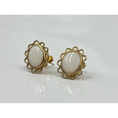 1141 - A pair of 9ct gold opal earrings - approx. gross weight 1.75 grams