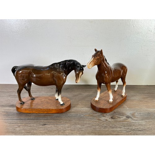 263 - Nine ceramic figurines to include two Beswick horses, Royal Doulton Romance, Royal Adderley Highland... 