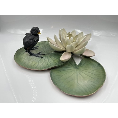 210 - A Royal Worcester Moorhen Chick and Water Lily limited edition 169/500 bone china model designed by ... 