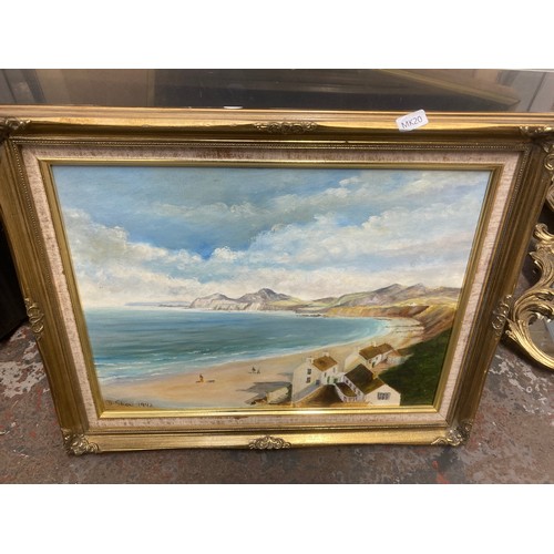 787 - A collection of pictures to include oil on board of a seascape signed D. Shaw dated 1982, oil on boa... 