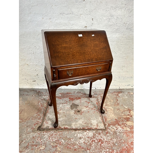 33 - A mid 20th century Queen Anne style walnut ladies bureau with single drawer, fall front and cabriole... 