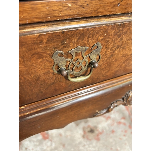 33 - A mid 20th century Queen Anne style walnut ladies bureau with single drawer, fall front and cabriole... 