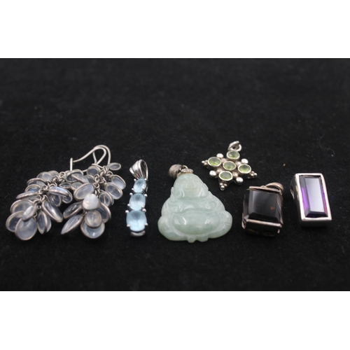 1154A - Six pieces of .925 silver gemstone set jewellery to include moonstone etc. - approx. gross weight 29... 