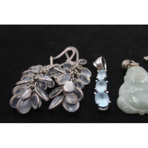 1154A - Six pieces of .925 silver gemstone set jewellery to include moonstone etc. - approx. gross weight 29... 