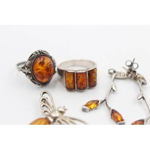 1155A - Six pieces of .925 silver amber set jewellery - approx. gross weight 26 grams