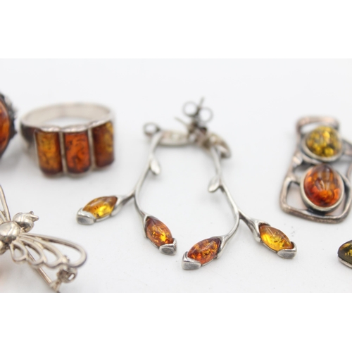 1155A - Six pieces of .925 silver amber set jewellery - approx. gross weight 26 grams