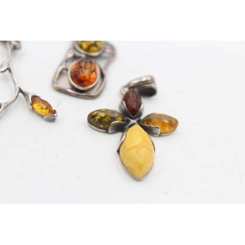 1155A - Six pieces of .925 silver amber set jewellery - approx. gross weight 26 grams