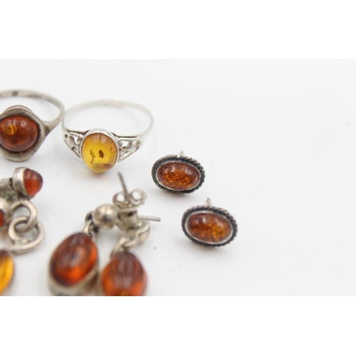 1155C - Eight pieces of .925 silver amber set jewellery - approx. gross weight 23 grams