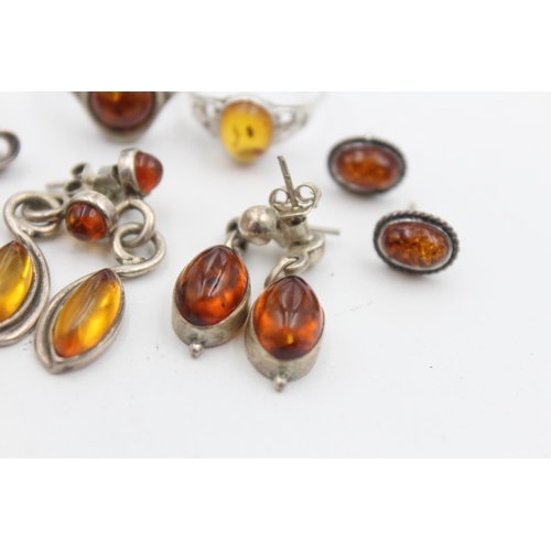 1155C - Eight pieces of .925 silver amber set jewellery - approx. gross weight 23 grams