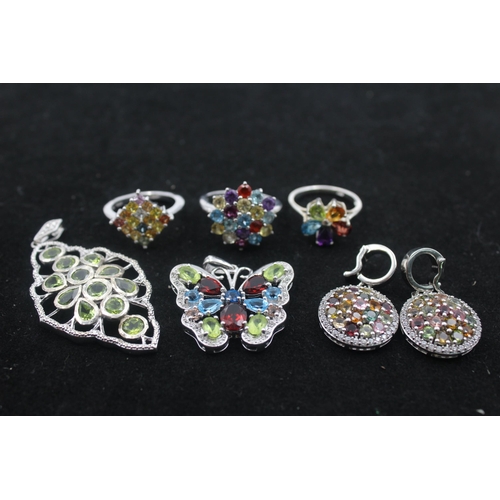 1155D - Seven pieces of .925 silver gemstone set jewellery to include TGGC etc. - approx. gross weight 39 gr... 