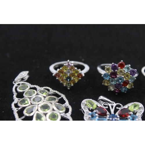 1155D - Seven pieces of .925 silver gemstone set jewellery to include TGGC etc. - approx. gross weight 39 gr... 