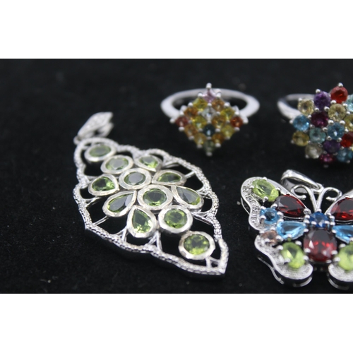 1155D - Seven pieces of .925 silver gemstone set jewellery to include TGGC etc. - approx. gross weight 39 gr... 