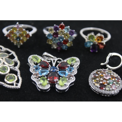 1155D - Seven pieces of .925 silver gemstone set jewellery to include TGGC etc. - approx. gross weight 39 gr... 