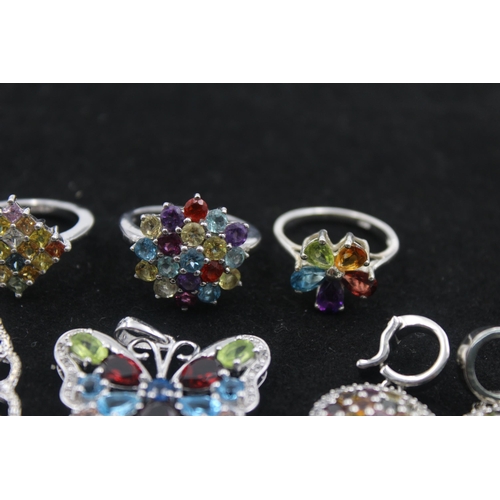 1155D - Seven pieces of .925 silver gemstone set jewellery to include TGGC etc. - approx. gross weight 39 gr... 