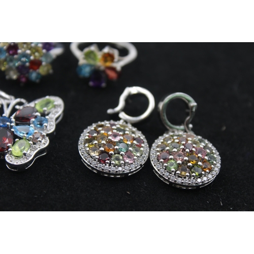 1155D - Seven pieces of .925 silver gemstone set jewellery to include TGGC etc. - approx. gross weight 39 gr... 