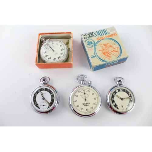 1181 - Four vintage hand-wind stop and pocket watches to include boxed Smiths etc.