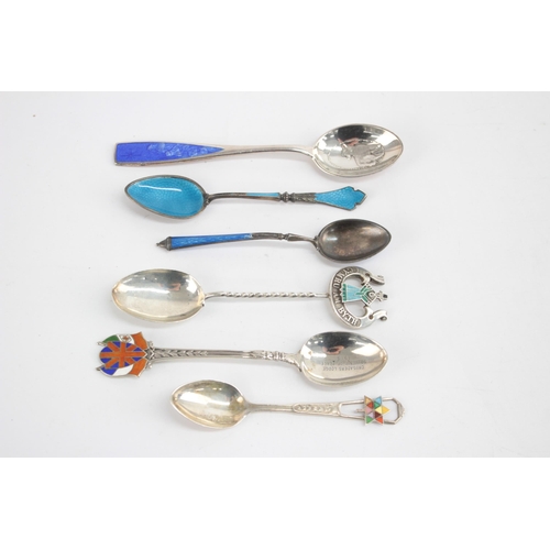 1222 - Six .930 and .925 silver teaspoons with enamel decoration - approx. gross weight 76 grams