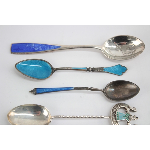 1222 - Six .930 and .925 silver teaspoons with enamel decoration - approx. gross weight 76 grams