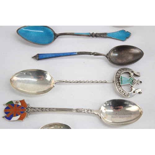 1222 - Six .930 and .925 silver teaspoons with enamel decoration - approx. gross weight 76 grams