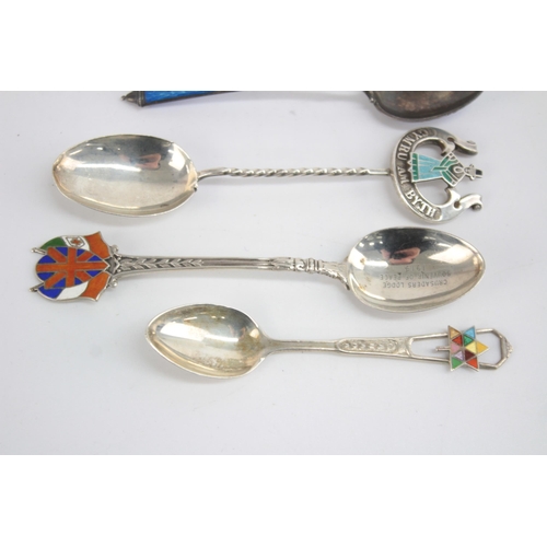 1222 - Six .930 and .925 silver teaspoons with enamel decoration - approx. gross weight 76 grams