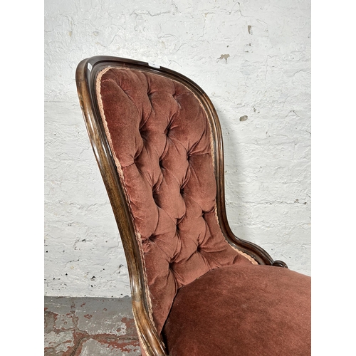 14 - A Victorian rosewood and fabric upholstered spoon back nursing chair - approx. 96cm high x 55cm wide... 