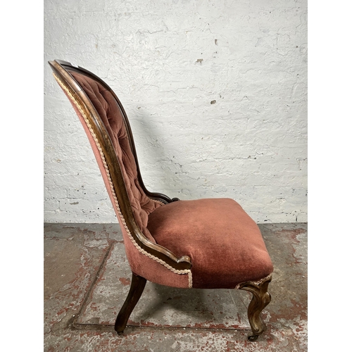 14 - A Victorian rosewood and fabric upholstered spoon back nursing chair - approx. 96cm high x 55cm wide... 