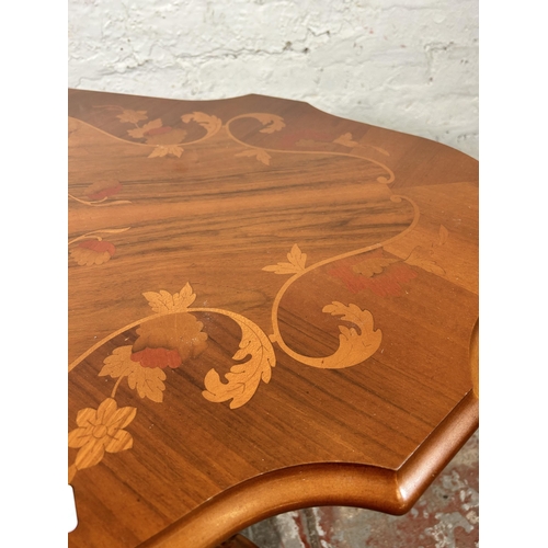 25 - An Italian style inlaid walnut effect serpentine pedestal coffee table - approx. 53cm high x 62cm wi... 