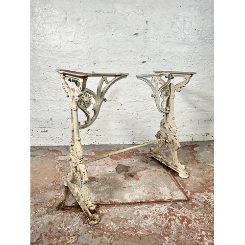 8 - A 19th century Coalbrookdale style white painted cast iron table base - approx. 73cm high x 80cm wid... 