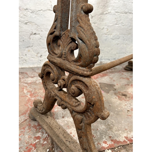 9 - A 19th century Coalbrookdale style cast iron table base - approx. 73cm high x 80cm wide x 37cm deep