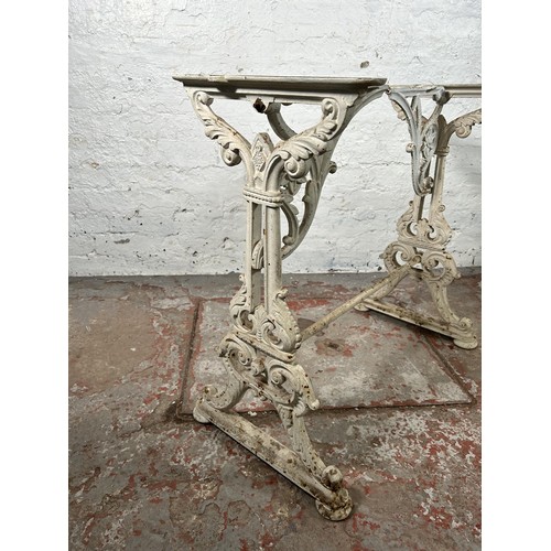 8 - A 19th century Coalbrookdale style white painted cast iron table base - approx. 73cm high x 80cm wid... 