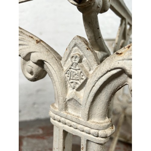 8 - A 19th century Coalbrookdale style white painted cast iron table base - approx. 73cm high x 80cm wid... 