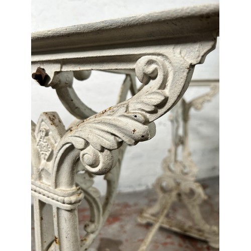 8 - A 19th century Coalbrookdale style white painted cast iron table base - approx. 73cm high x 80cm wid... 