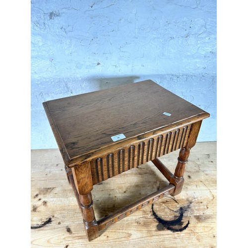 36 - A 17th century style oak rectangular joint side table with single drawer - approx. 45cm high x 50cm ... 