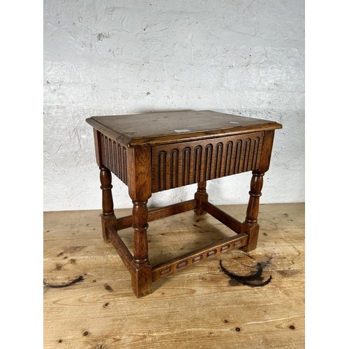 36 - A 17th century style oak rectangular joint side table with single drawer - approx. 45cm high x 50cm ... 