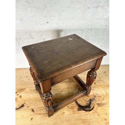 37 - A 17th century style carved oak rectangular joint side table - approx. 46cm high x 43cm wide x 33cm ... 