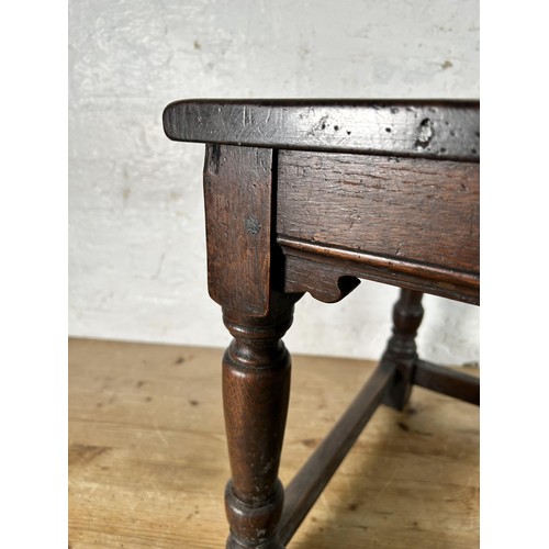 43 - A 17th century style oak rectangular joint side table - approx. 46cm high x 46cm wide x 28cm deep