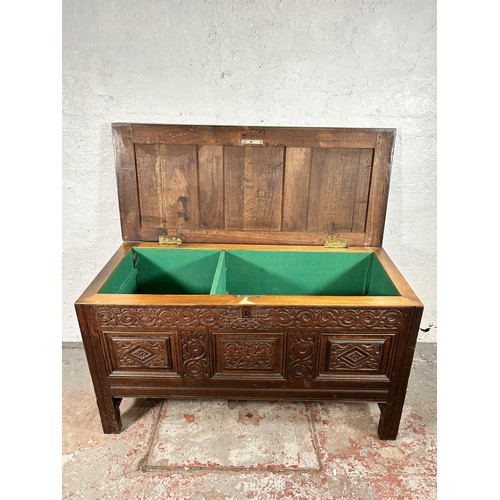 47 - A carved oak blanket box with later added interior and carving - approx. 73cm high x 132cm wide x 58... 