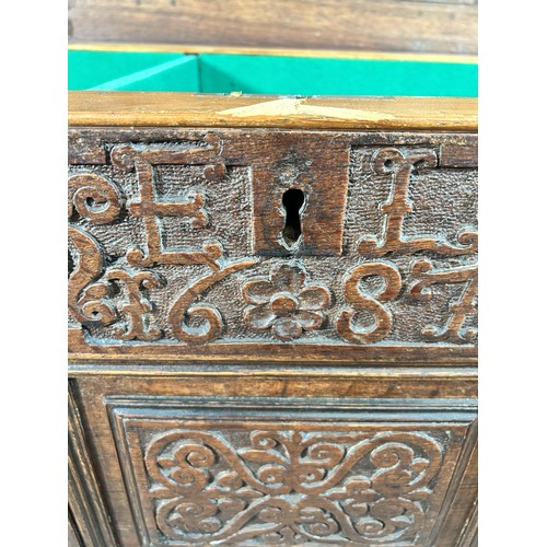 47 - A carved oak blanket box with later added interior and carving - approx. 73cm high x 132cm wide x 58... 