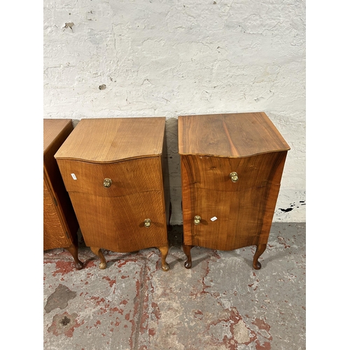 146 - Three mid 20th century bedside cabinets with cabriole supports, two oak and one walnut - all approx.... 