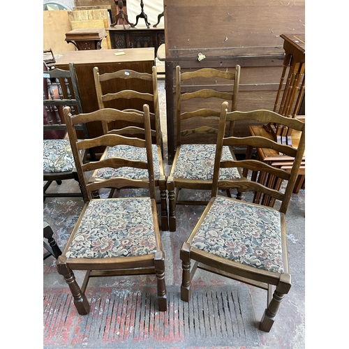 57 - Six elm and beech dining chairs, four ladder back and two spindle back