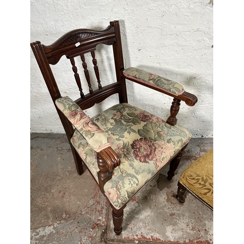 65 - Two late 19th/early 20th century mahogany and floral upholstered chairs - largest approx. 92cm high ... 