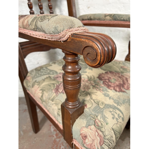 65 - Two late 19th/early 20th century mahogany and floral upholstered chairs - largest approx. 92cm high ... 